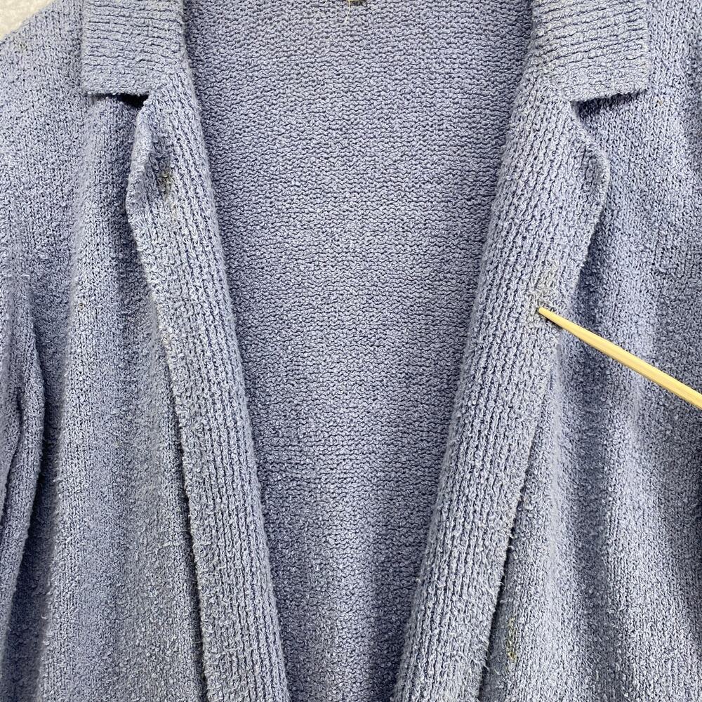 EILEEN FISHER Sweater L Organic Cotton Cardigan Blazer Open Front Pockets Blue - Picture 10 of 14